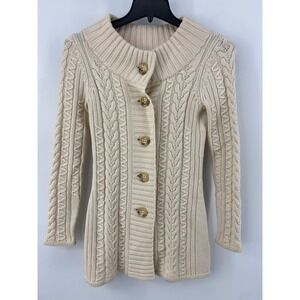 Banana‎ Republic Sweater Womens Small Cream Cardigan Merino Cable Knit Fisherman